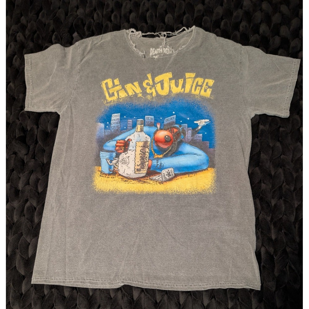 Death Row Records Gray Gin & Juice Distressed Graphic Tshir Size Meduim